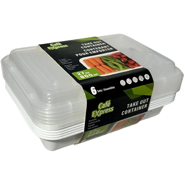 Cafe Express - White Rectangle Container Combo 27OZ 6EA
