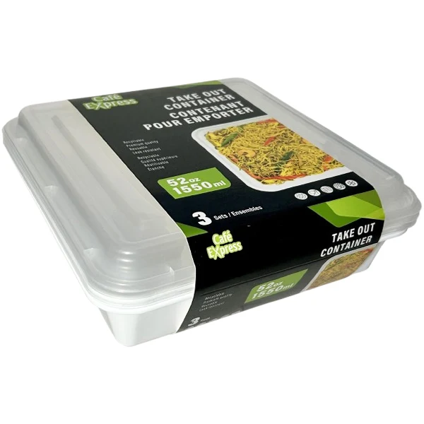 Cafe Express - White Rectangle Container Combo 52OZ 3 EA