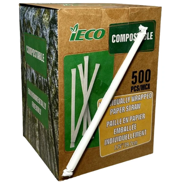 Ieco - 7.75" Paper Straw Compostable Wrapped 500EA