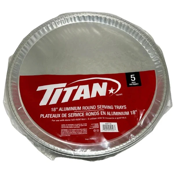 Titan - 18" Round Aluminum Serving Tray 5 PK