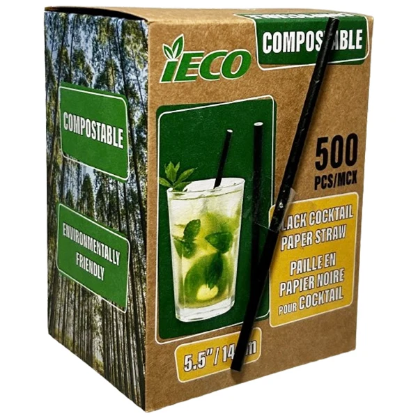 Ieco - Black Cockail Papaer Straw 5.5in 500EA