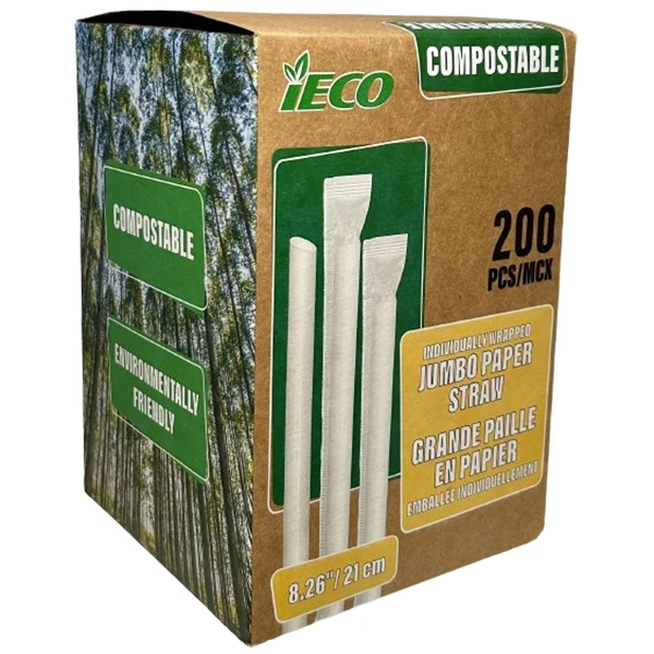 Ieco - Jumbo Paper Straw Individual Wrapped 6x200 EA