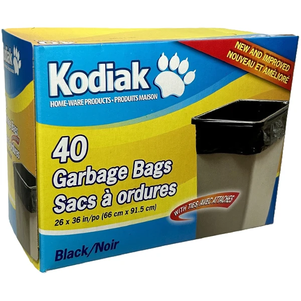 Kodiak - Regular Black Garbage Bags 26"x36" 40 EA