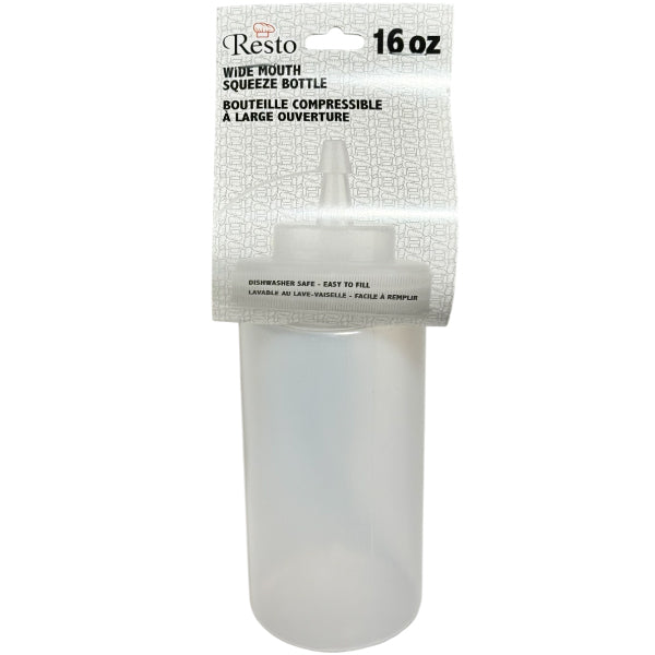 Resto - 16oz Clear Wide Mouth Squeeze Bottle With Lid 24x1 EA