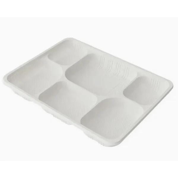 Eco-Craze - Corn Starch Rectangle Container 6COMPARMENT Tray 8x40 CT