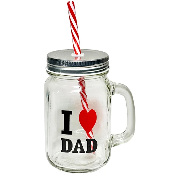I Love Dad Mason Jar W/ Straw 480ML