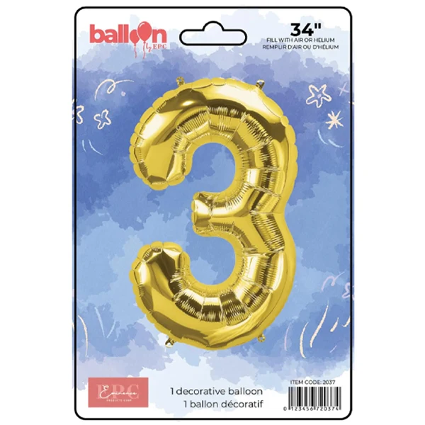 Epc - Gold Foil Number 3 Balloon 34IN 10x1 Un