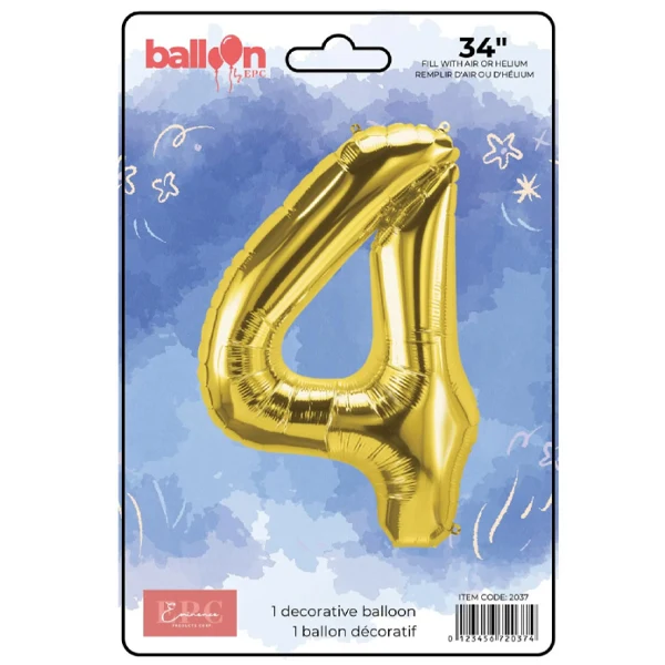 Epc - Gold Foil Number 4 Balloon 34IN 1x10UN