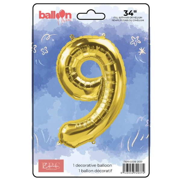 Epc - Gold Foil Number 9 Balloon 34IN 1x10UN