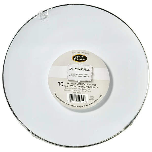 Naturale - 7.5" White Plate W/ Silver Rim 12x10 PK