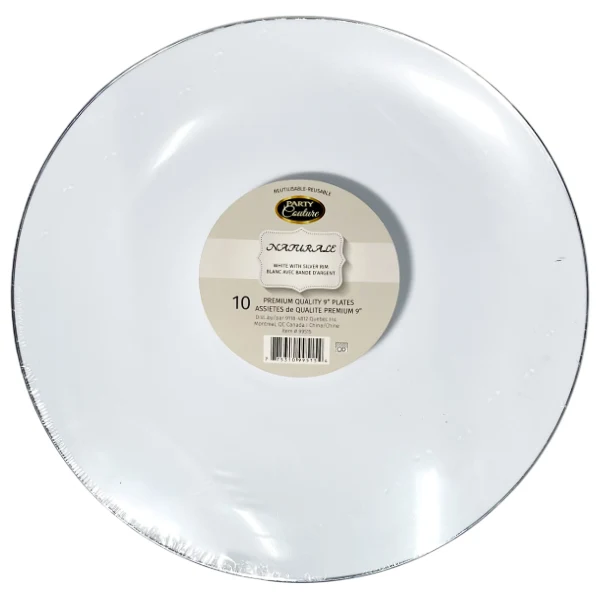 Naturale - 9" White Plate W/ Silver Rim 12x10 PK