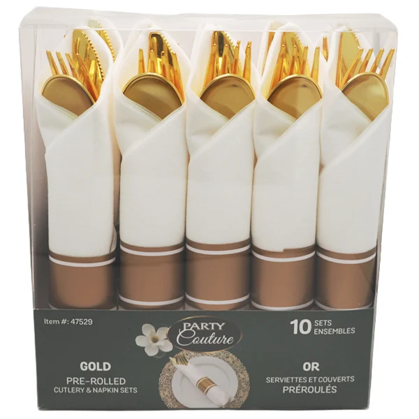 Party Couture - Gold Pre-Rolled Cutlery Set 10PK