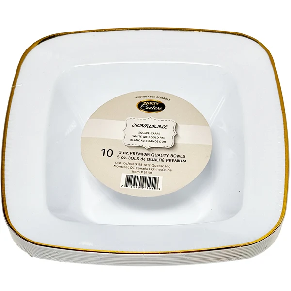 Naturale - 6oz White Square Bowl W/ Gold Rim 10PK