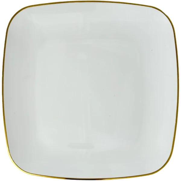 Naturale - 8.5" White Square Plates W/ Gold Rim 10PK