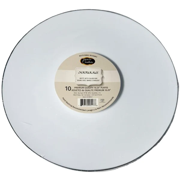 Naturale - 10.25" White Plate W/ Silver Rim 10PK