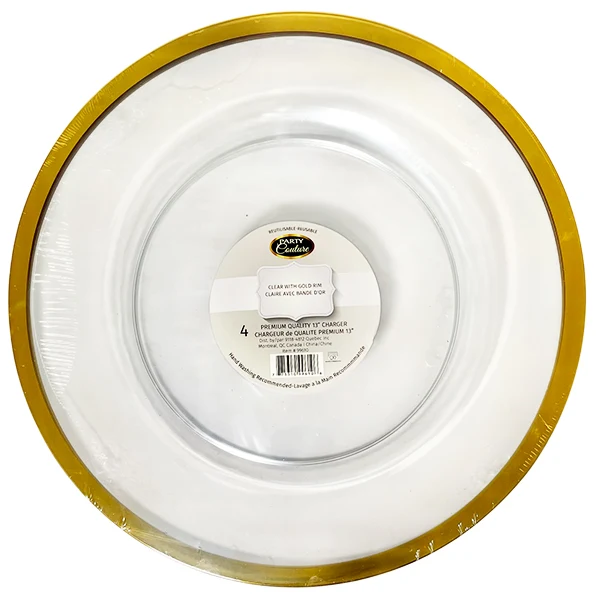 Party Couture - 13IN Clear Charger Plate With Gold Band 4 PK