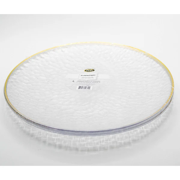 Party Couture - Hammer Clear 13IN Charger With Gold Rim 4 PK