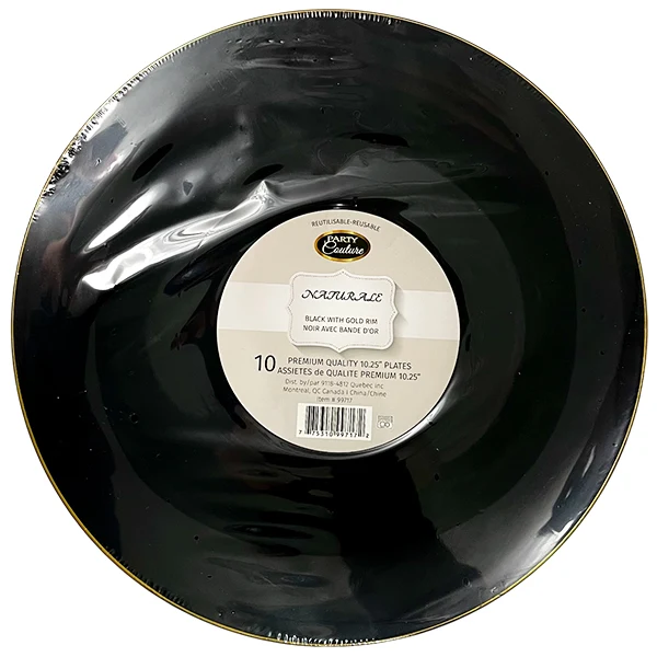 Naturale - 10.25" Black Plate W/ Gold Rim 10PK