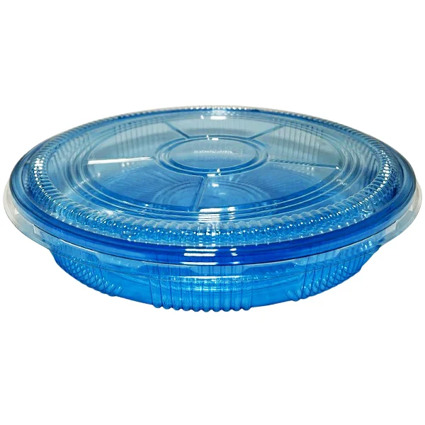 Bx Packaging - Sushi Party Trays 14IN Round Clear Blue With Lids 120 CT