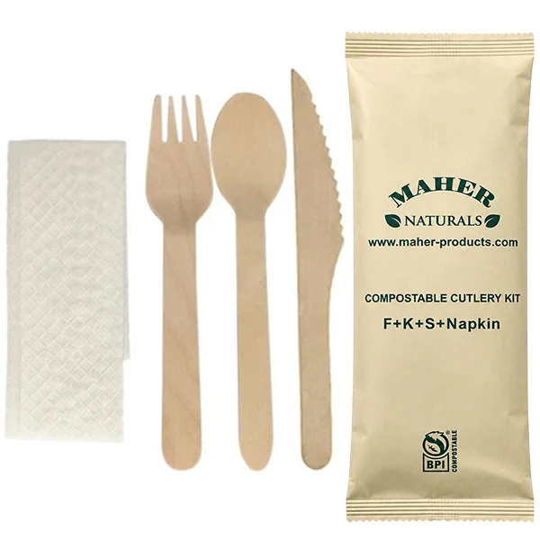 Maher Naturals - Cutlery Kit 6.5" Compostable W/ Paper Wrapper 500 PK