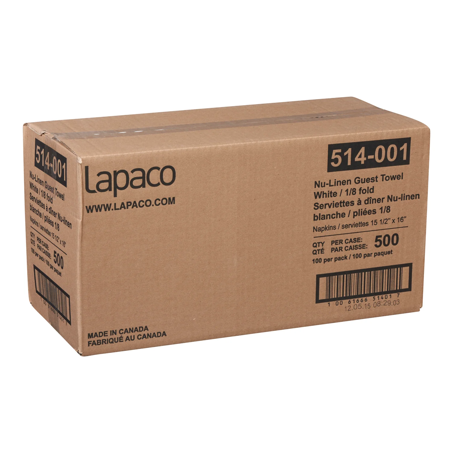 Lapaco - NU-Linen White Dinner Napkin 1/8 Fold 5x100 EA