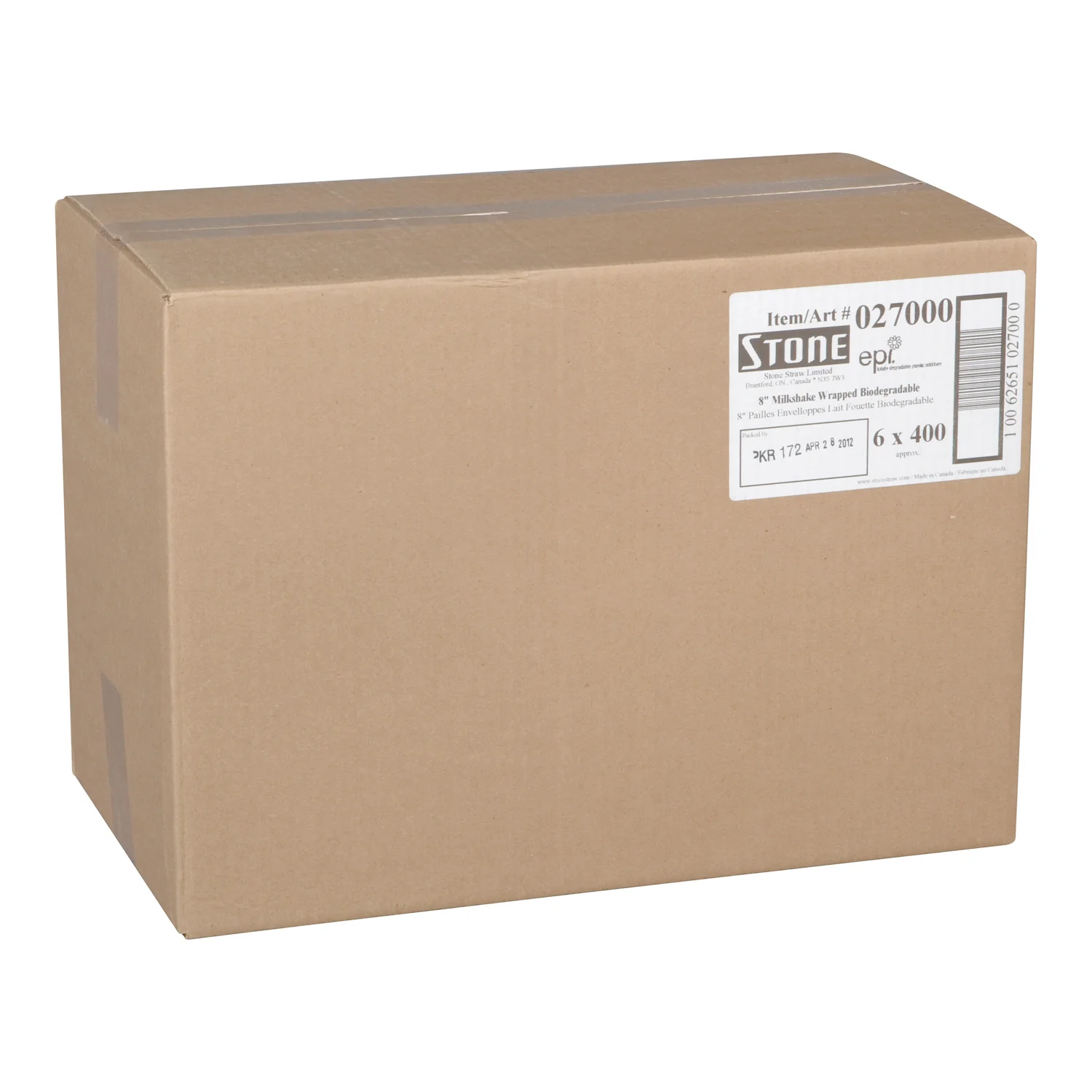 Stone - Straw 8in Ms Bio Milkshake Wrapped 6x400 EA