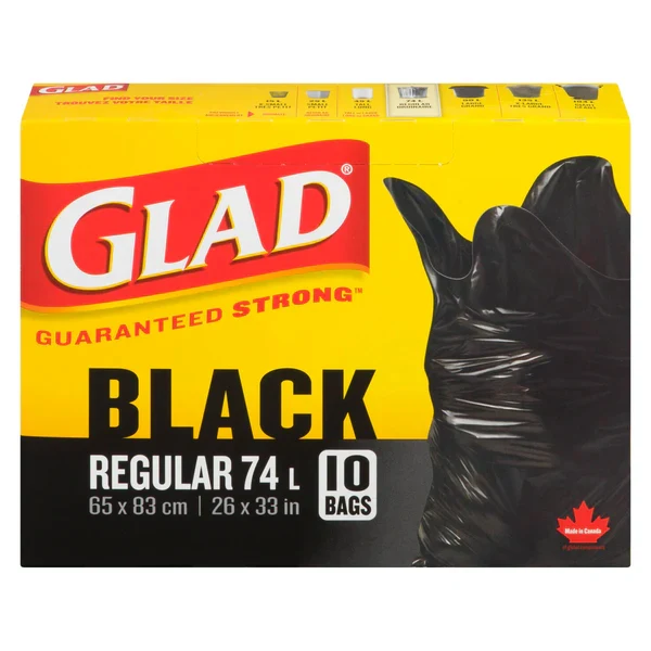 Glad - Black Regular 74L Garbage Bags 16x10 CT