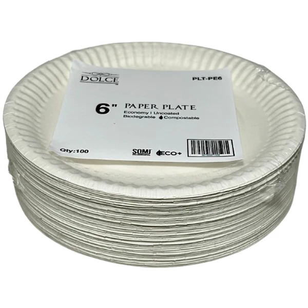 Dolce - 6IN Paper Uncoated Plates 12x100EA