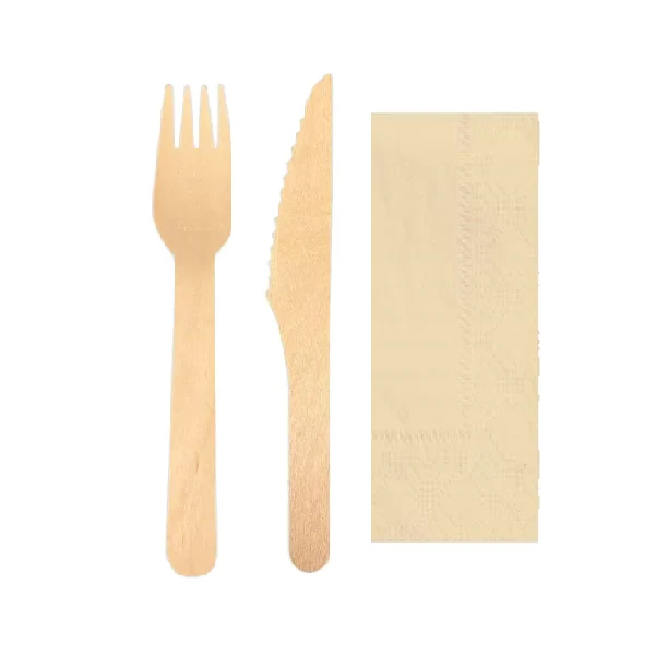Eco+ - Birch Fork & Knife W/ Napkin 2 Ply 500EA