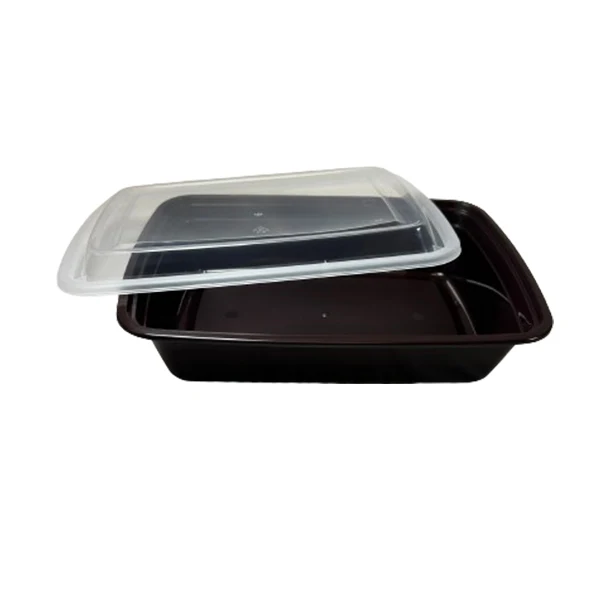 E2E - 28oz Med Rectangular Container Brown Base Clear Lid 150EA