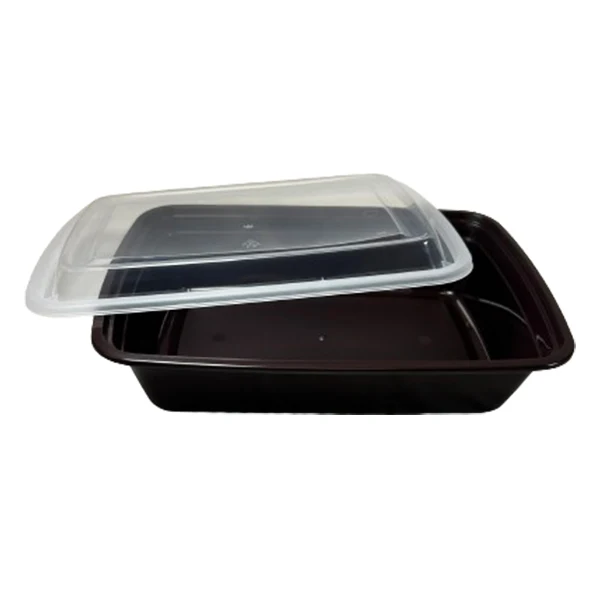 E2E - 38oz Deep Rectangular Container Brown Base Clear Lid 150EA