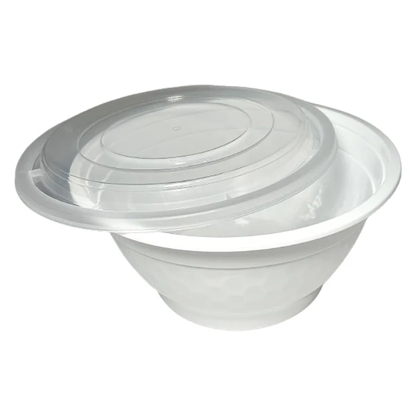 E2E Foodpack - 42OZ Round Bowl White Base Clear Lid 150EA