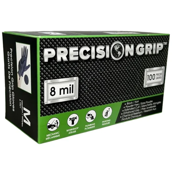 Precision Grip - Nitrile Medium Gloves Powder Free 8MIL Black 10x100 CT