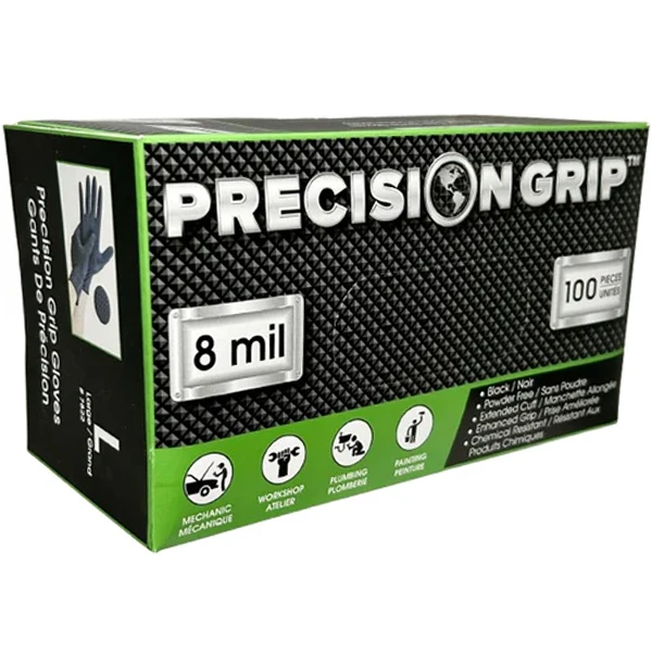 Precision Grip - Nitrile Large Gloves Powder Free 8MIL Black 10x100 CT