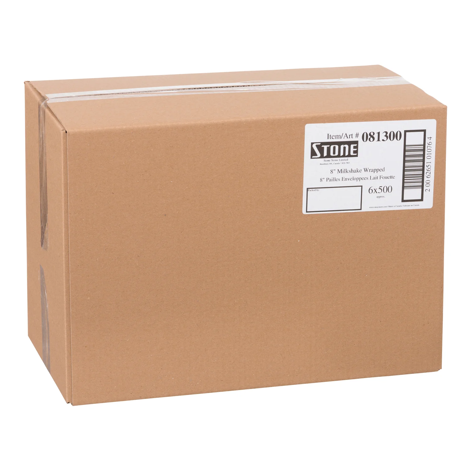 Stone - Straw 8" Milkshake Wrapped 6x500 EA