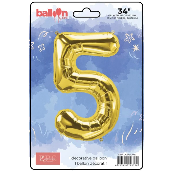 Epc - Gold Foil Number 5 Balloon 34IN 1UN