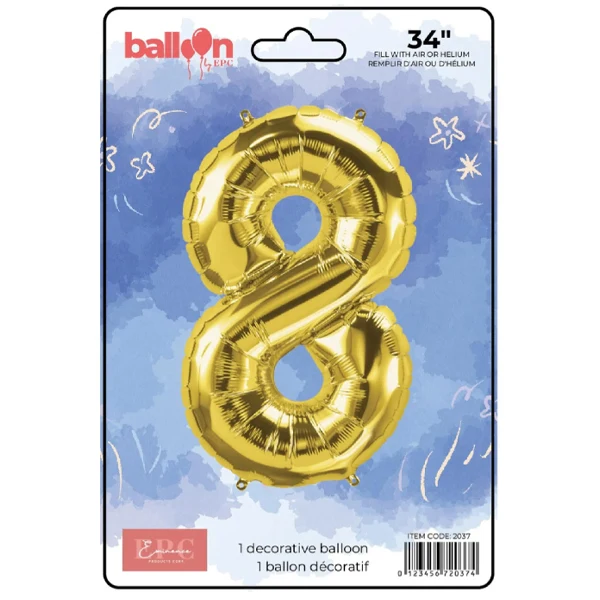 Epc - Gold Foil Number 8 Balloon 34IN 1UN