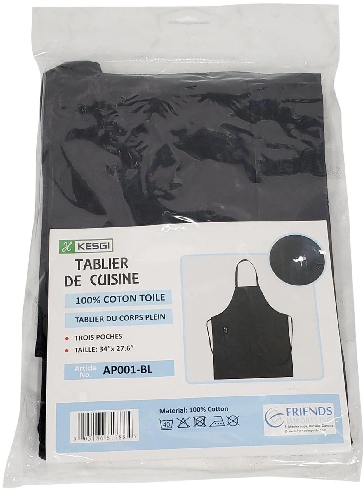 Kesgi - Apron - Full Body - Black - 3 Pockets - AP001BL — Case (36 CT)
