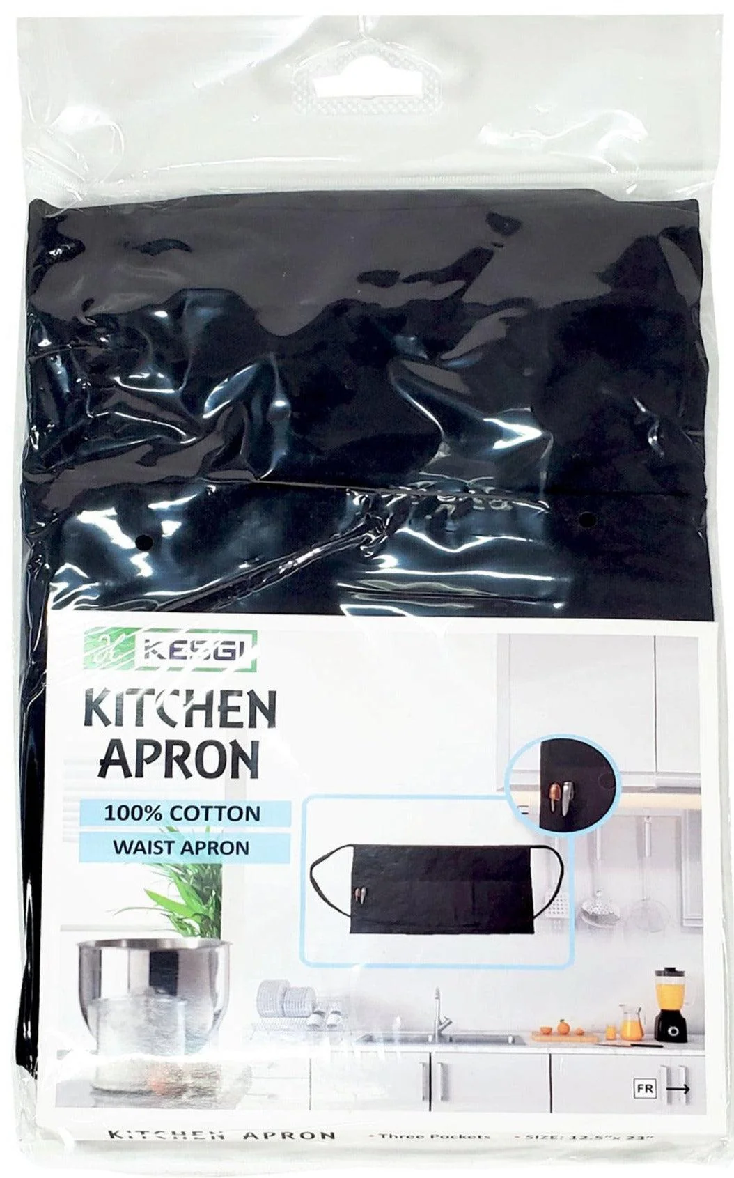 Kesgi - Apron - Waist - Black - 3 Pockets - AP003BL — Case (36 CT)