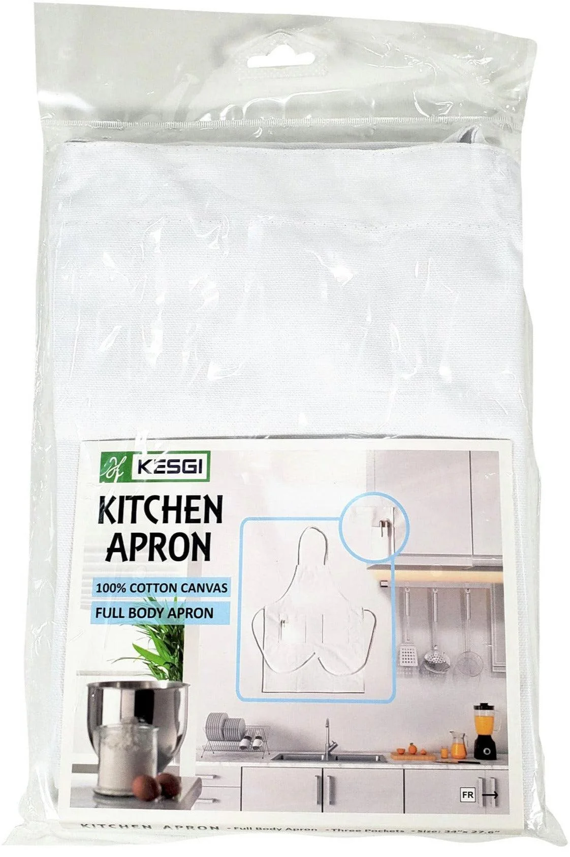 Kesgi - Apron - Full Body - Adjustable - White - 3 Pockets - AP005WH — Each (1 CT)