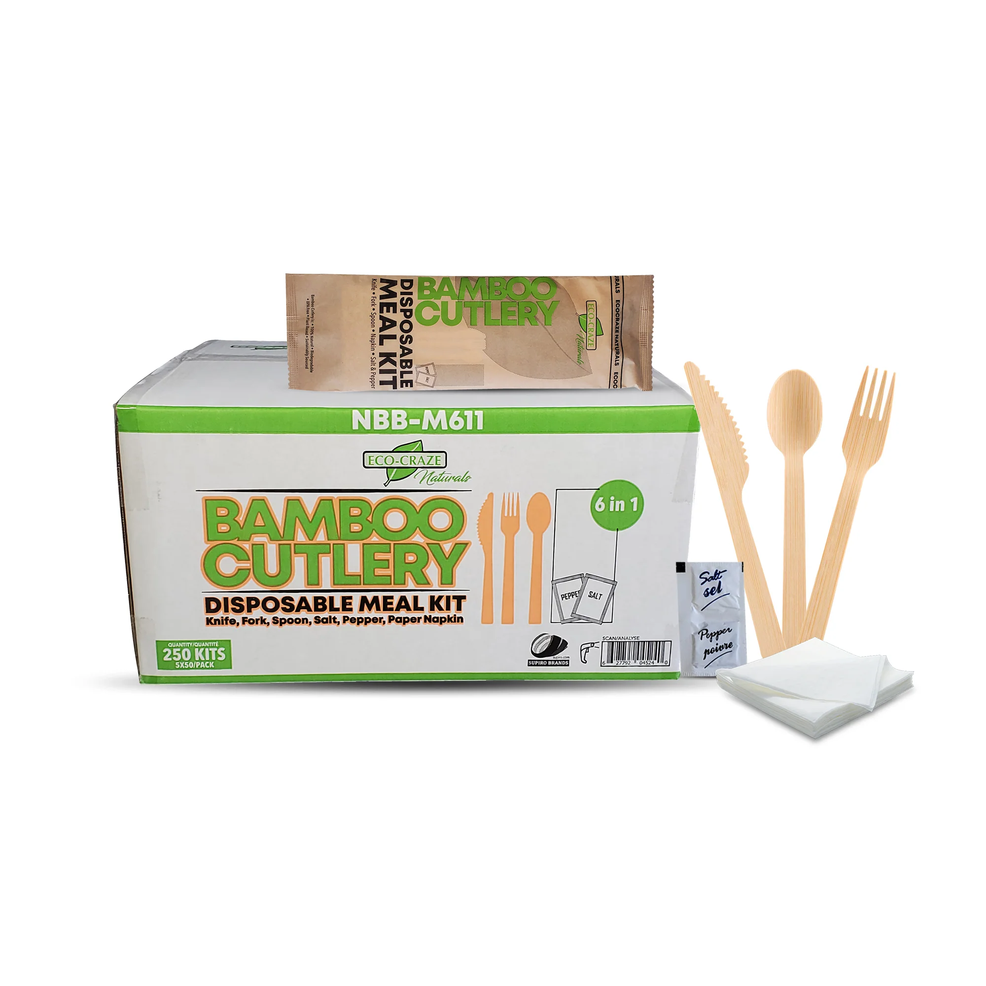 Eco-Craze - Disposable Bamboo 6pcs Cutlery Kit - K/F/S/N/SP NBB-M611 — Case (50 CT)