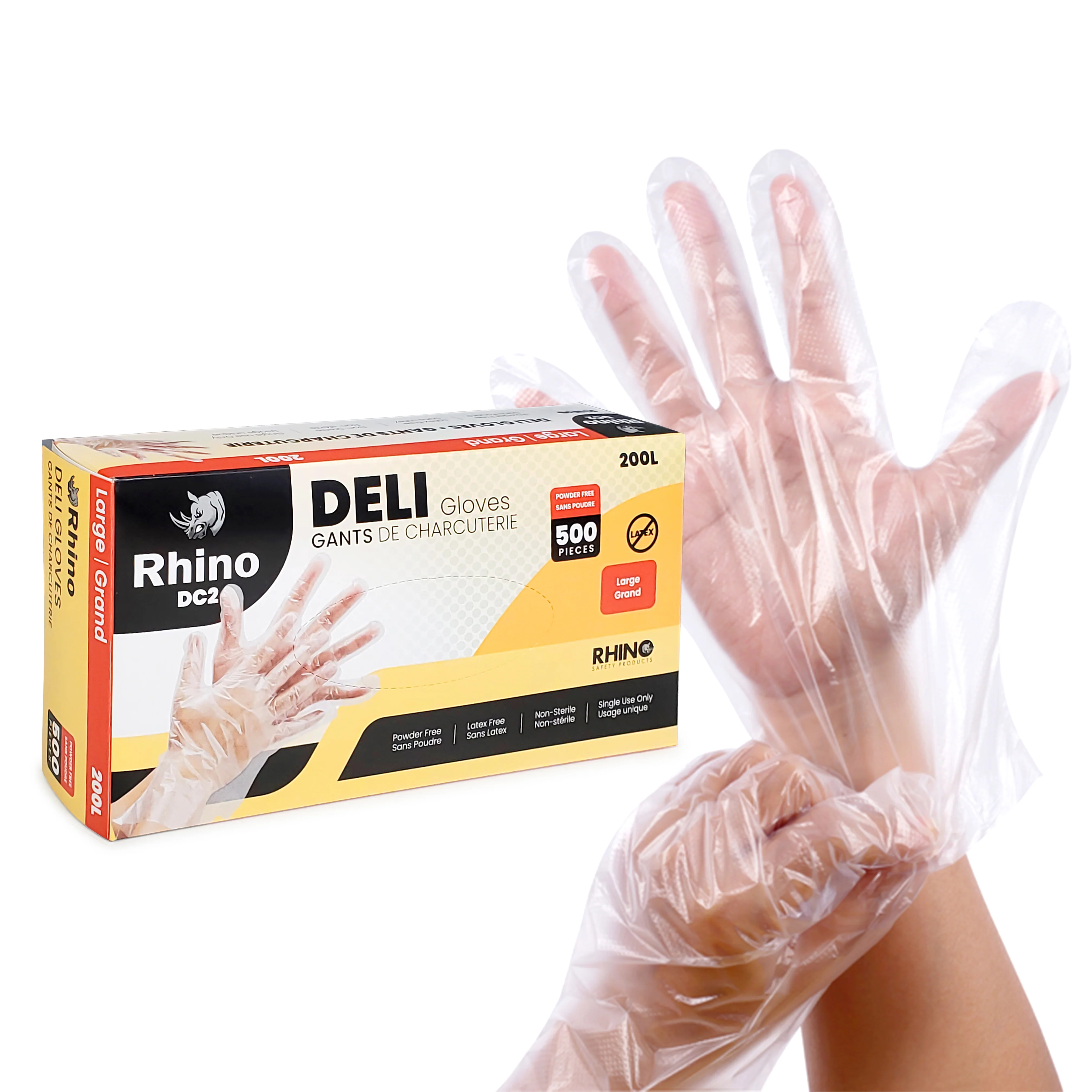 Rhino - DC2 - Clear Deli Gloves - Large - 200L — Case (500 CT)