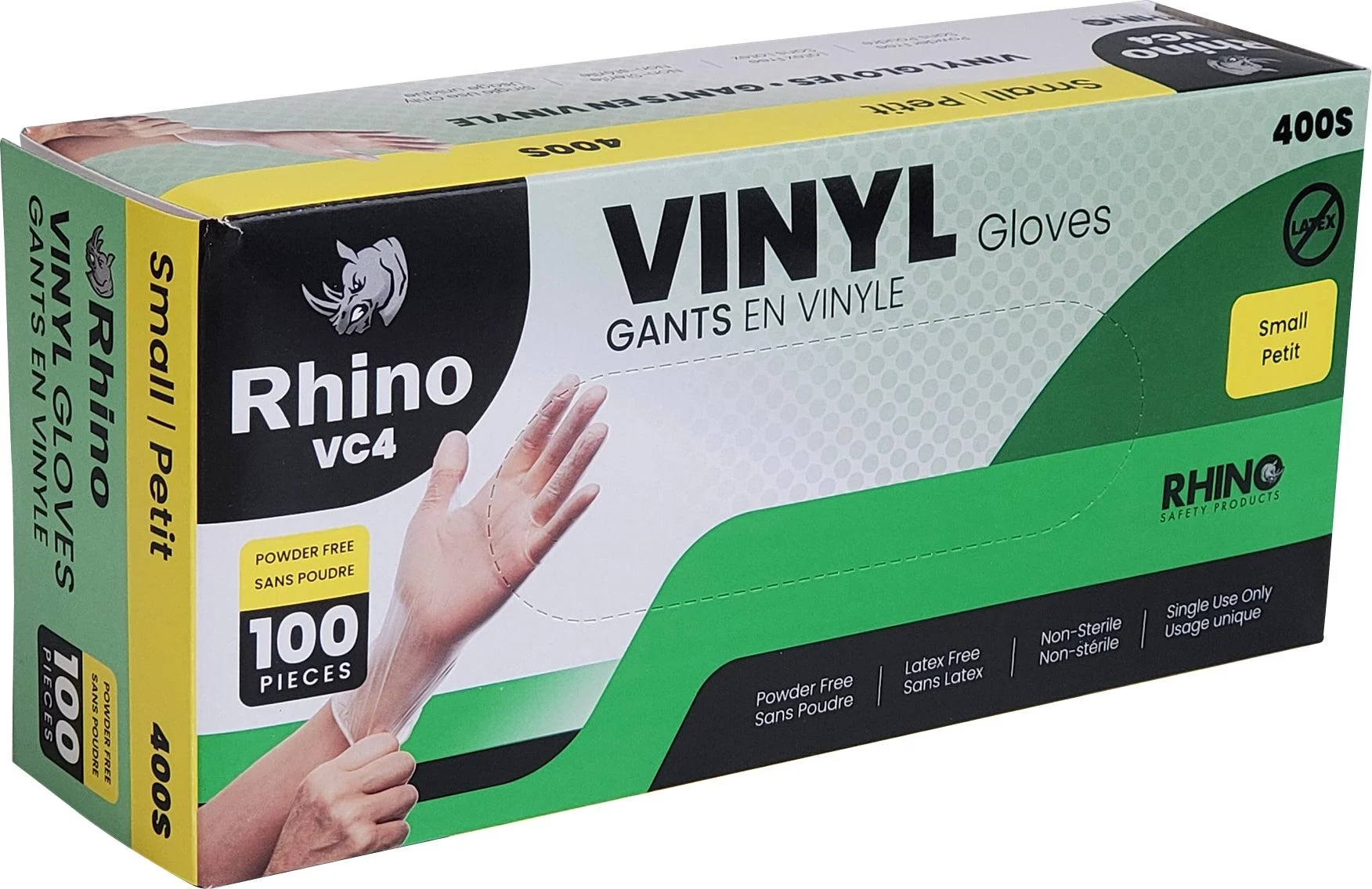 Rhino - VC4 - Clear Vinyl Gloves - Small - 400S — Case (10 x 100 CT)