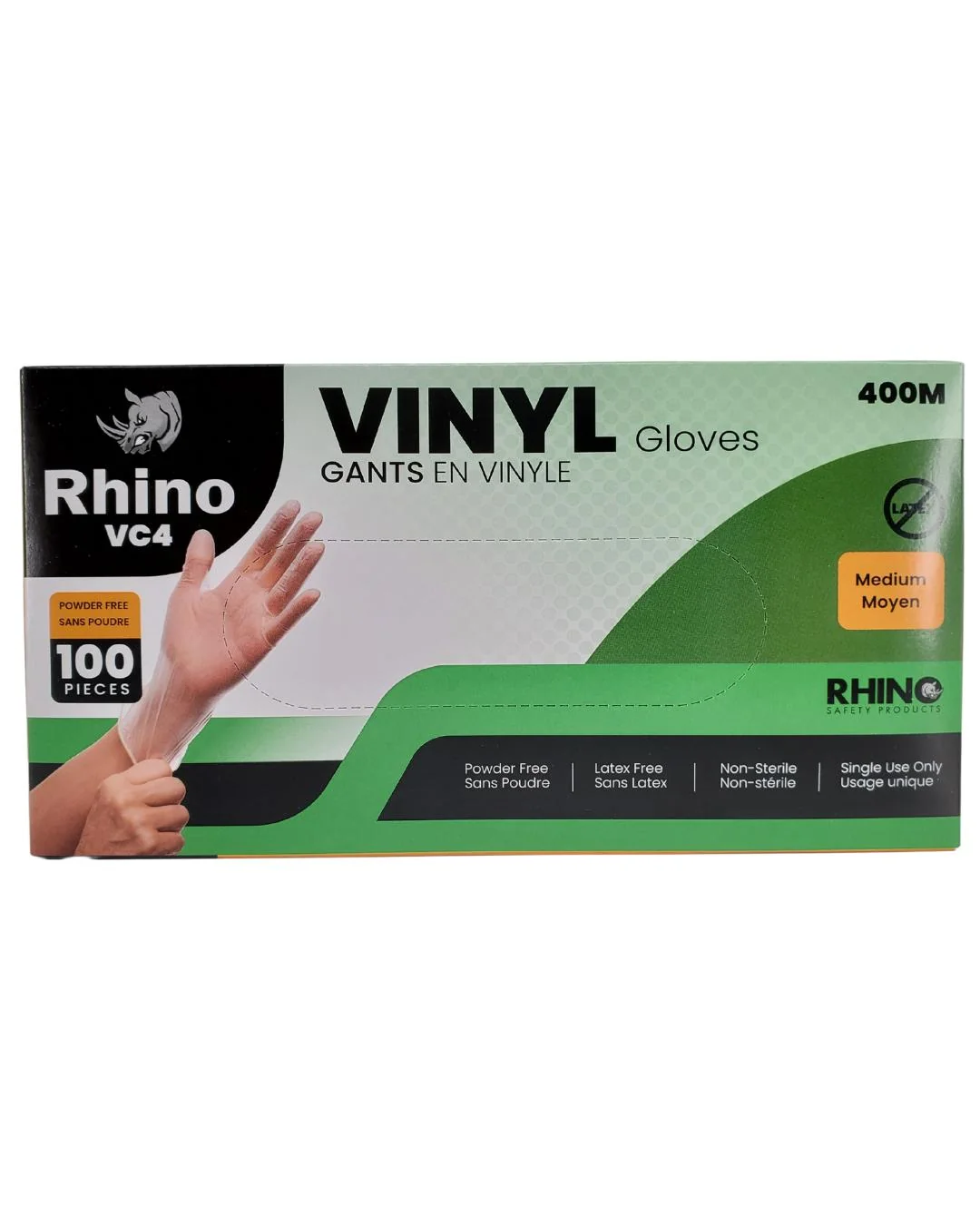 Rhino - VC4 - Clear Vinyl Gloves - Medium - 400M — Case (10 x 100 CT)