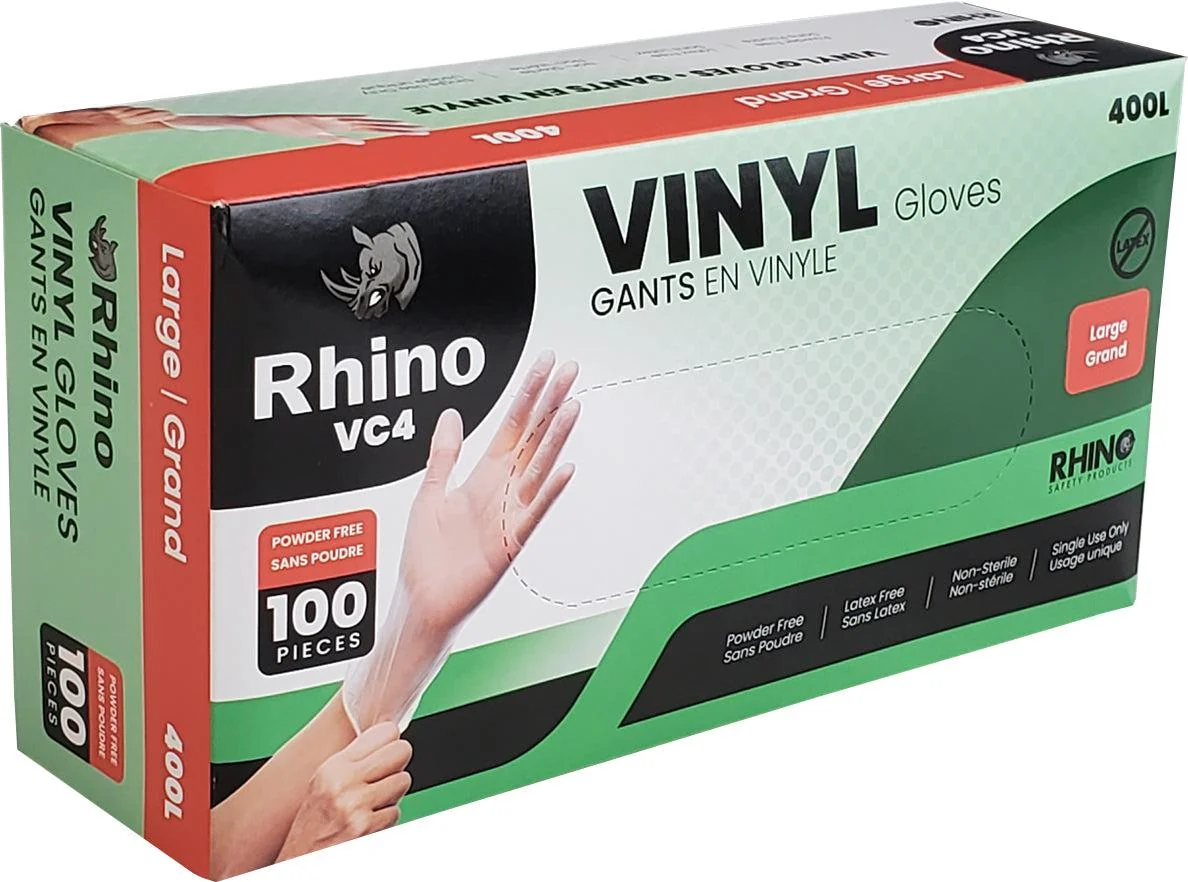 Rhino - VC4 - Clear Vinyl Gloves - Large - 400L — Case (10 x 100 CT)