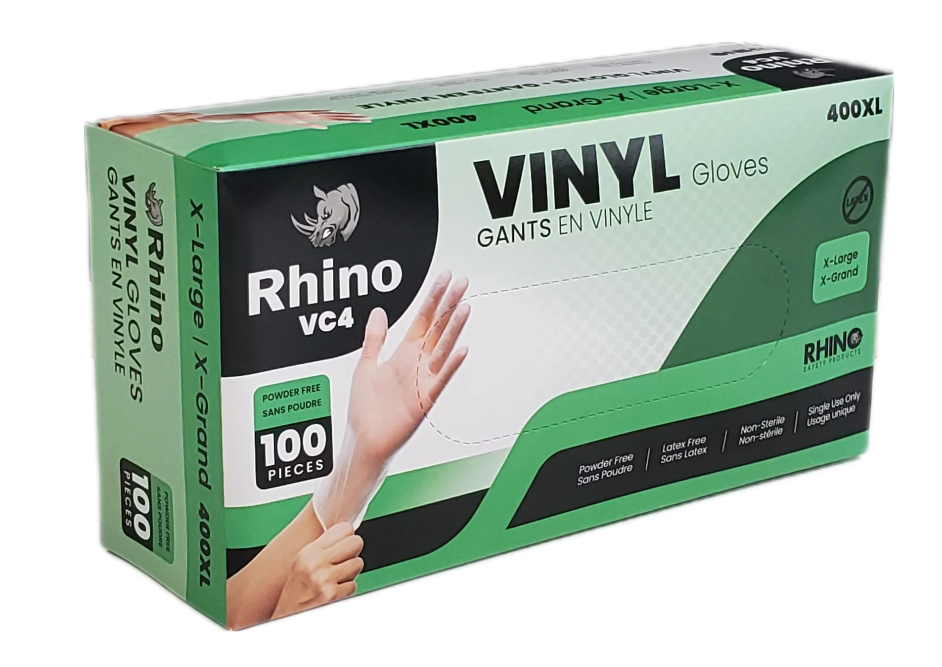 Rhino - VC4 - Clear Vinyl Gloves - Extra Large - 400XL — Case (10 x 100 CT)