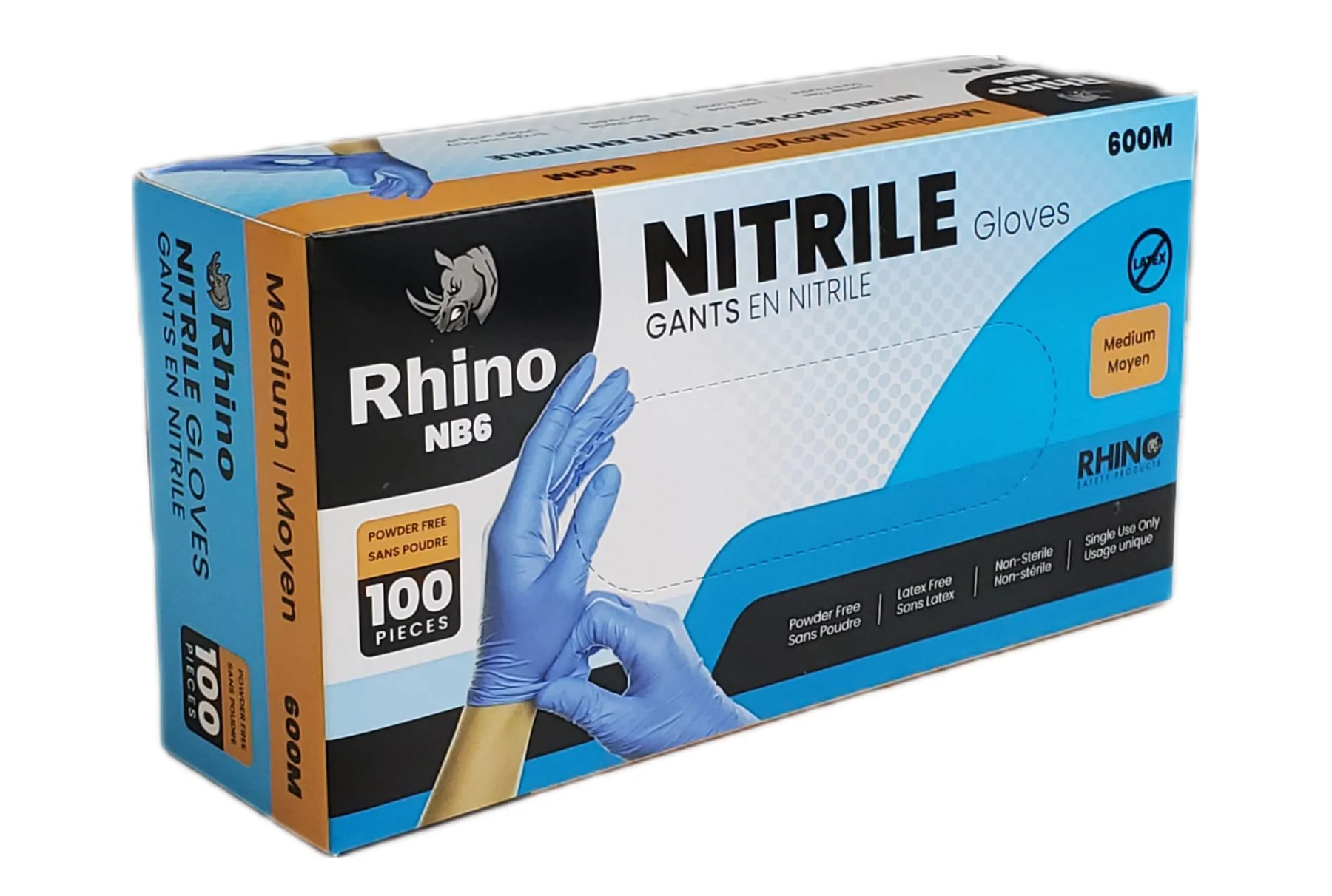 Rhino - NB6 - Blue Nitrile Gloves - Medium - 600M — Case (100 CT)