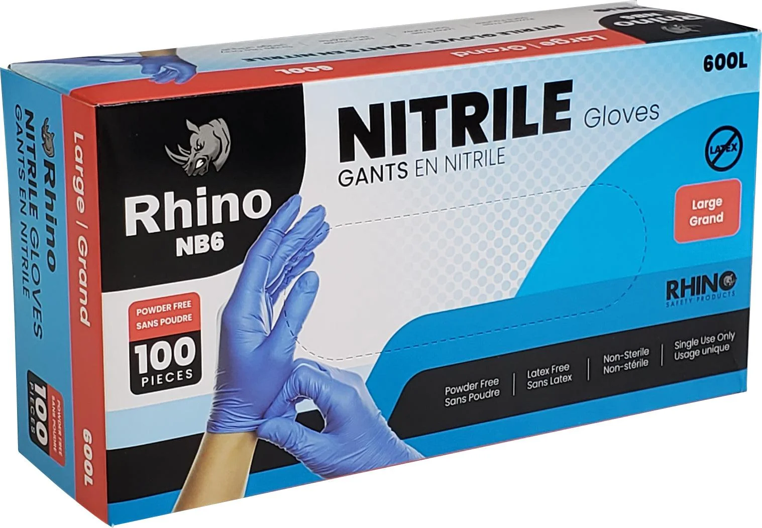 Rhino - NB6 - Blue Nitrile Gloves - Large - 600L — Case (10 x 100 CT)