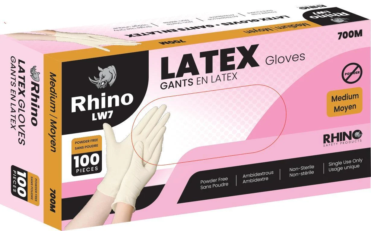 Rhino - Latex Gloves - Powder Free - Medium - M700 — Case (100 CT)