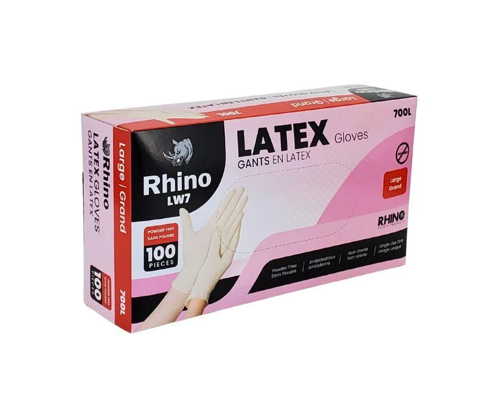 Rhino - Latex Gloves - Powder Free - Large - L700 — Case (100 CT)